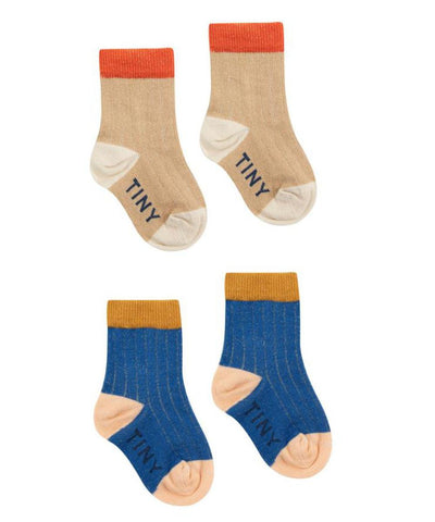 Tiny Cottons Baby Lurex Medium Pack Socks Blue/Almond