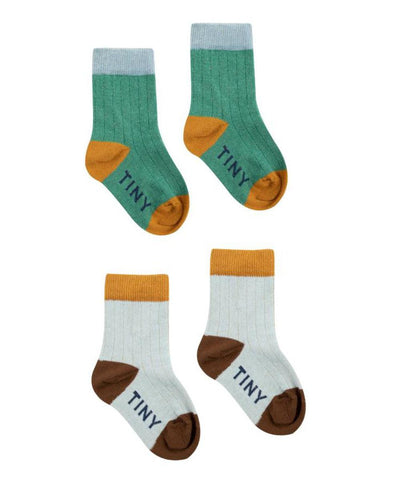 Tiny Cottons Baby Lurex Medium Pack Socks Emerald/Sky Grey