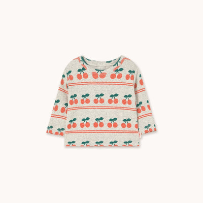 Tiny Cottons Cherry Pattern Rib Baby Tee Light Cream Heather - Studio Play