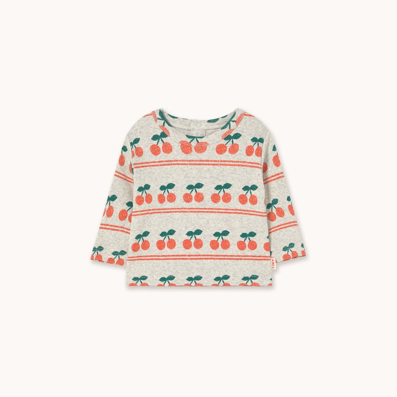 Tiny Cottons Cherry Pattern Rib Baby Tee Light Cream Heather - Studio Play