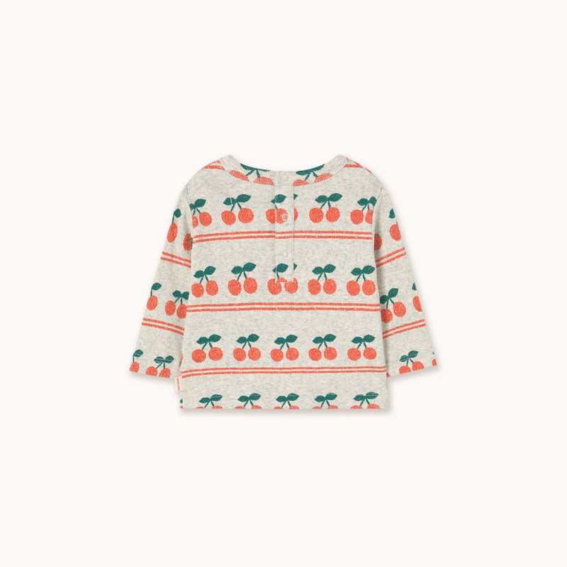 Tiny Cottons Cherry Pattern Rib Baby Tee Light Cream Heather - Studio Play