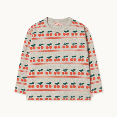 Tiny Cottons Cherry Pattern Rib Tee Grey Heather - Studio Play