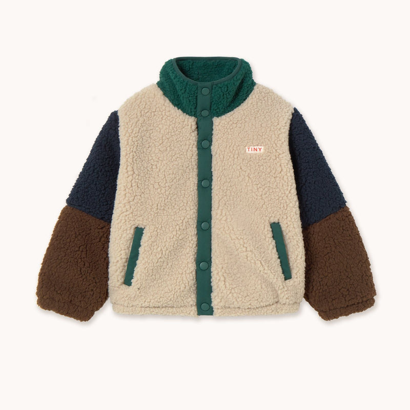 Tiny Cottons Color Block Polar Sherpa Jacket Dark Green - Studio Play