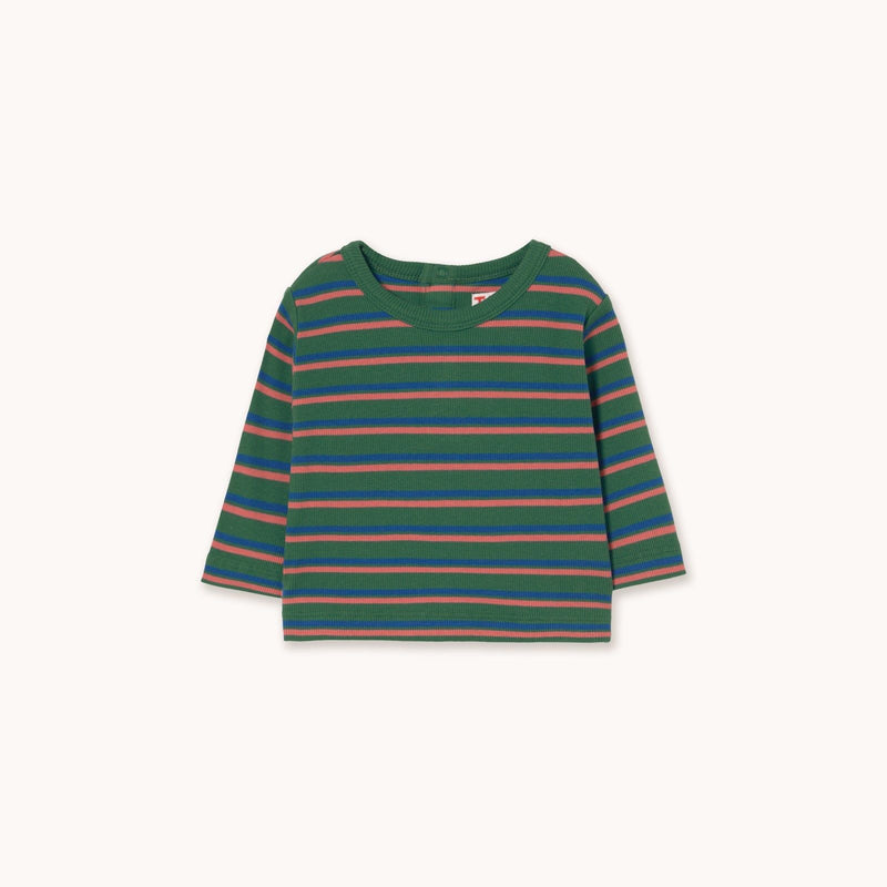 Tiny Cottons Duo Stripes Rib Baby Tee Dark Green - Studio Play