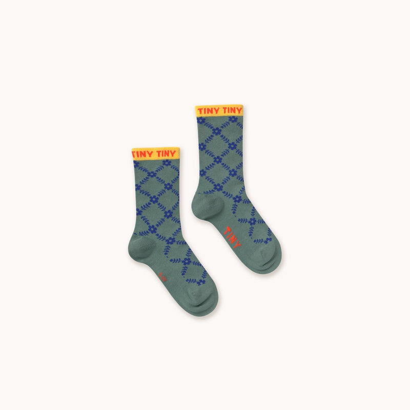 Tiny Cottons Flower Grid Medium Socks Teal - Studio Play