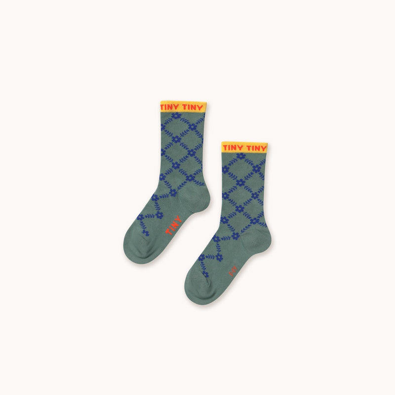 Tiny Cottons Flower Grid Medium Socks Teal