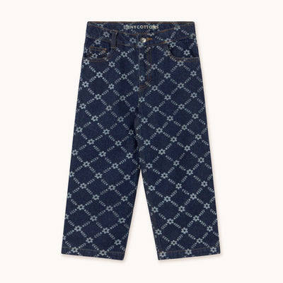 Tiny Cottons Flower Grid Straight Pants Dark Blue Denim - Studio Play