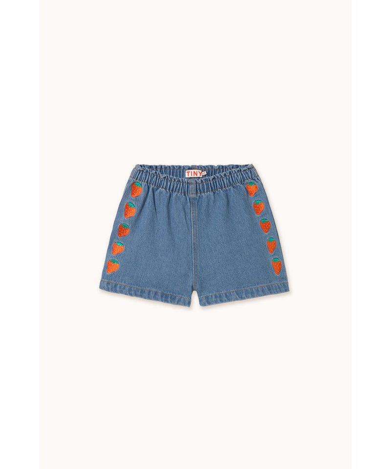 Tiny Cottons Strawberries Woven Short Light Blue Denim