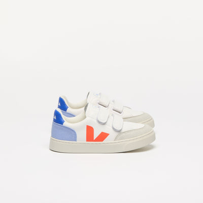 Veja BABY Small V - 12 Leather White Multico Orange Fluo - Studio Play
