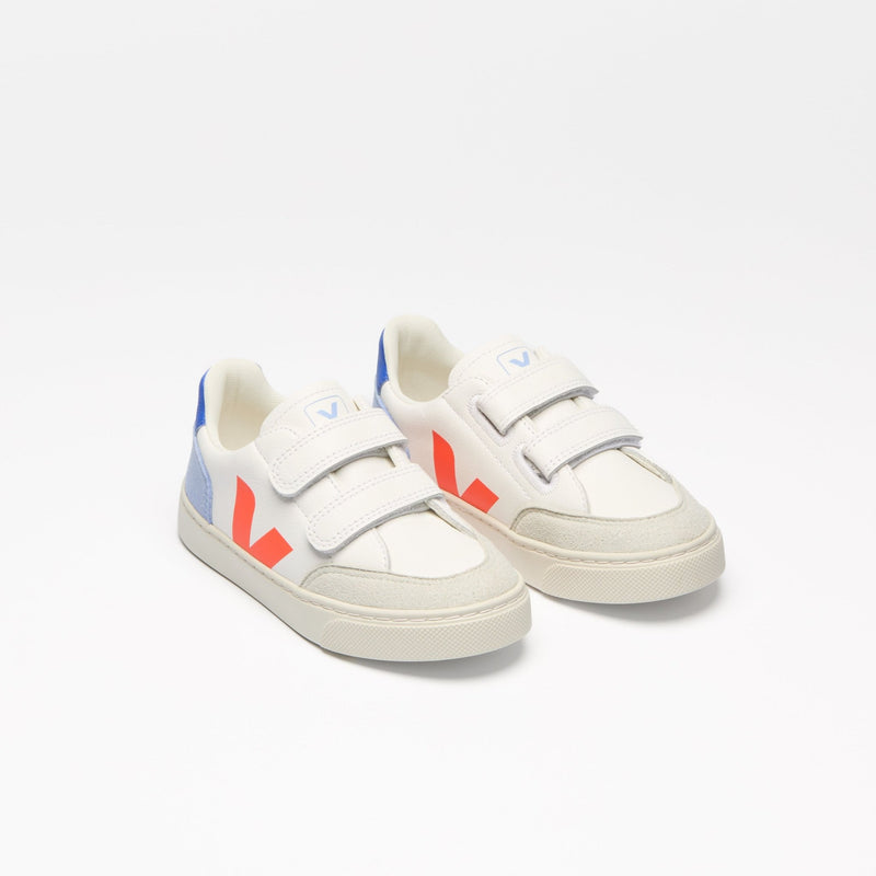 Veja BABY Small V - 12 Leather White Multico Orange Fluo - Studio Play