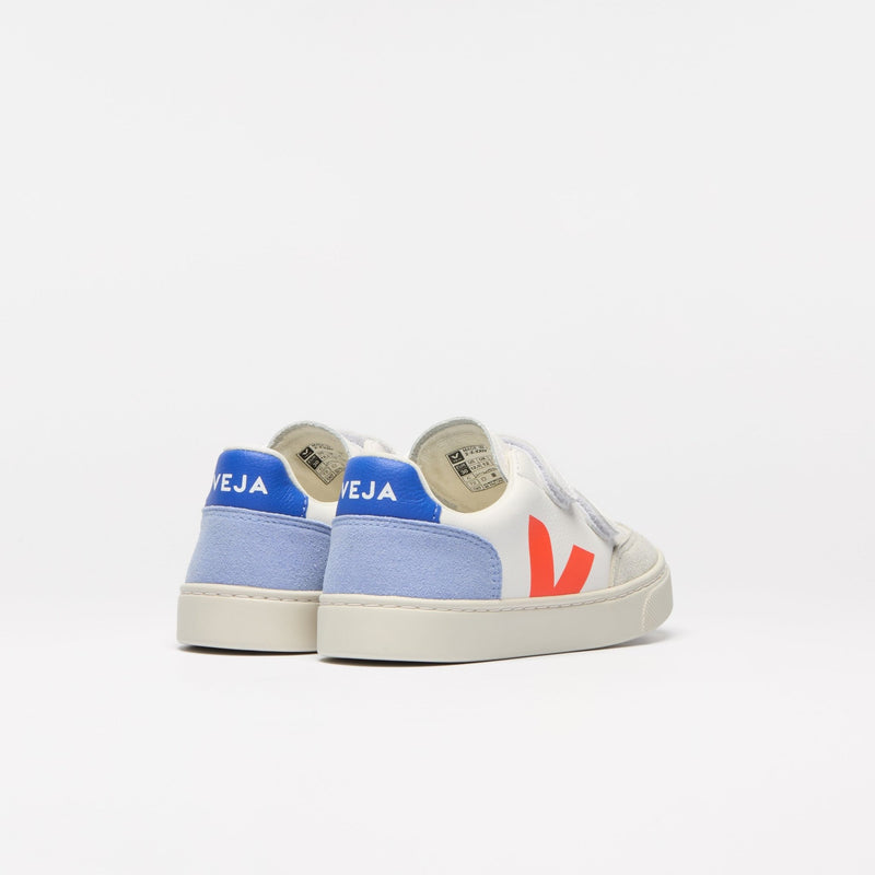 Veja BABY Small V - 12 Leather White Multico Orange Fluo - Studio Play
