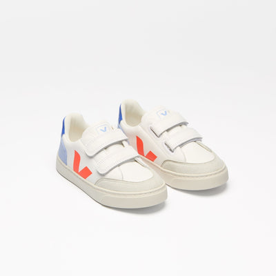 Veja BABY Small V - 12 Leather White Multico Orange Fluo - Studio Play