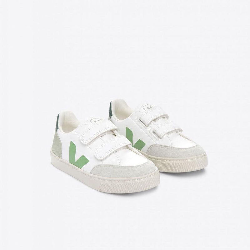 Veja BABY V - 12 Velcro Leather Extra White Multico Clay - Studio Play