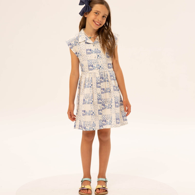 Wander & Wonder Fatima Dress Vintage Blue Tiles - Studio Play