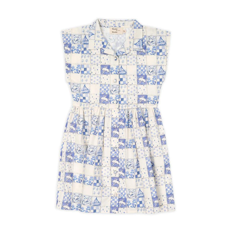 Wander & Wonder Fatima Dress Vintage Blue Tiles