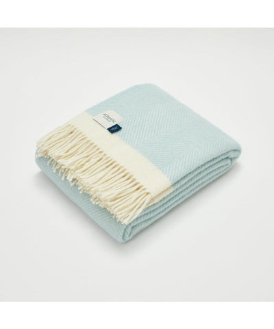 Atlantic Blankets Light Duck Egg Blue Herringbone Wool Blanket