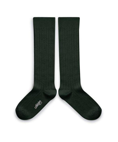Collégien La Haute Ribbed Knee-High Socks Vert Forêt