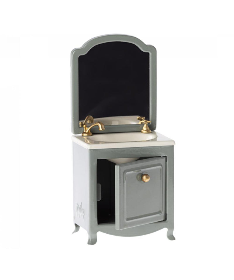 Maileg Miniature Sink Dresser With Mirror - Dark Mint