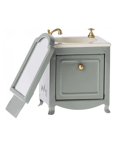 Maileg Miniature Sink Dresser With Mirror - Dark Mint