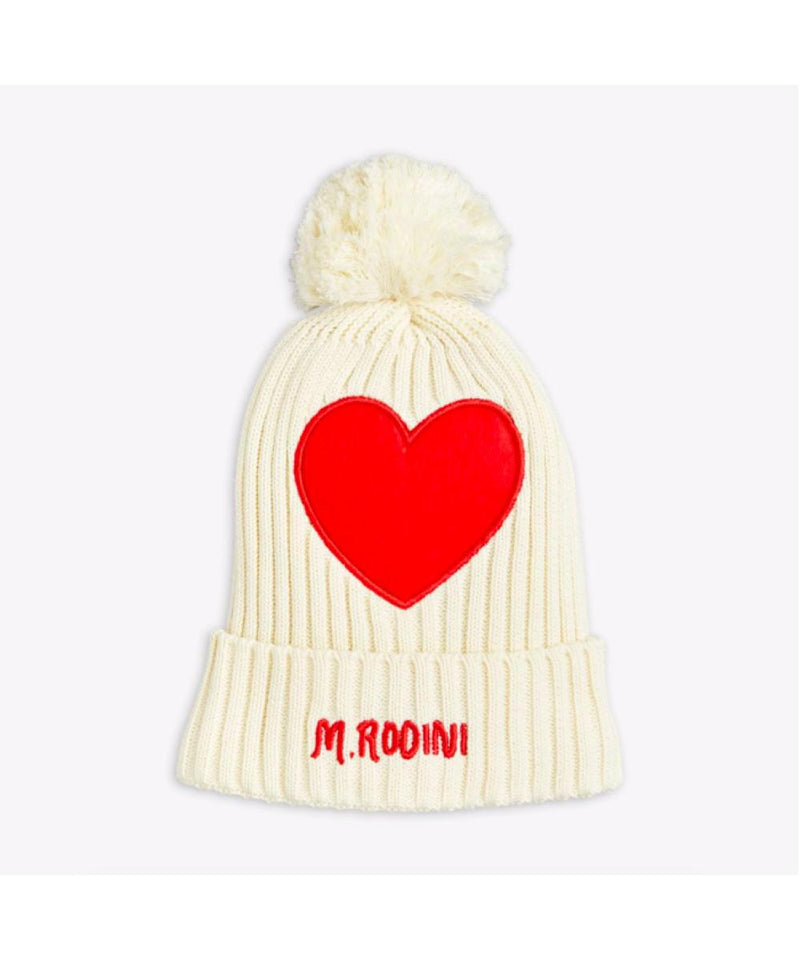 Mini Rodini Heart Pompom Hat Offwhite