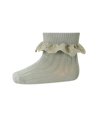 Mp Denmark Lisa Baby Socks With Lace Desert Sage 3049