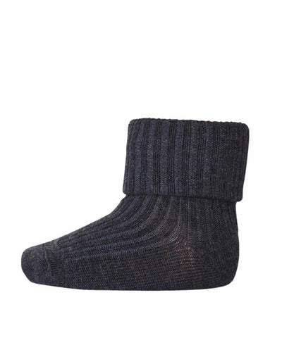 Mp Denmark Wool Rib Baby/Kids Socks 497 Dark Grey Melange