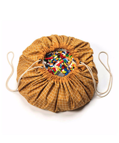 Playandgo Organic Opbergzak / Speelmat Grid Mustard