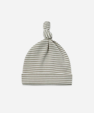 Quincy Mae Baby Ribbed Knotted Baby Hat Fern Stripe