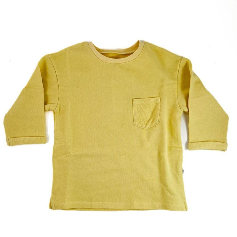Selva Sauvage Bahia Sweater with front pocket, 3/4 sleeves, soft yellow - Studio Play