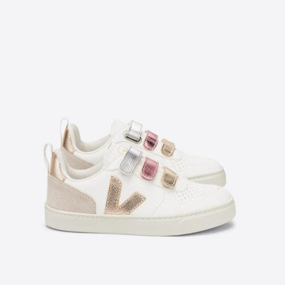 Veja BABY Small V - 10 Velcro Chromefree Multico White Shiny - Studio Play
