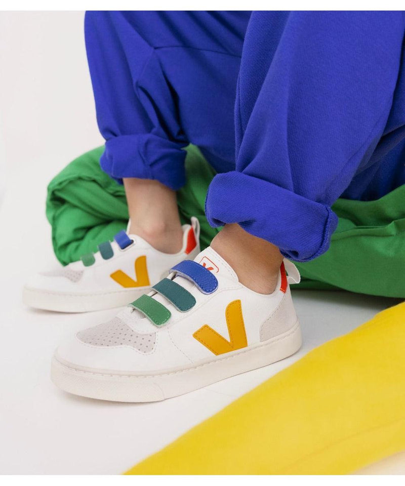 Veja Small V-10 Velcro Chromefree Multico White Ouro